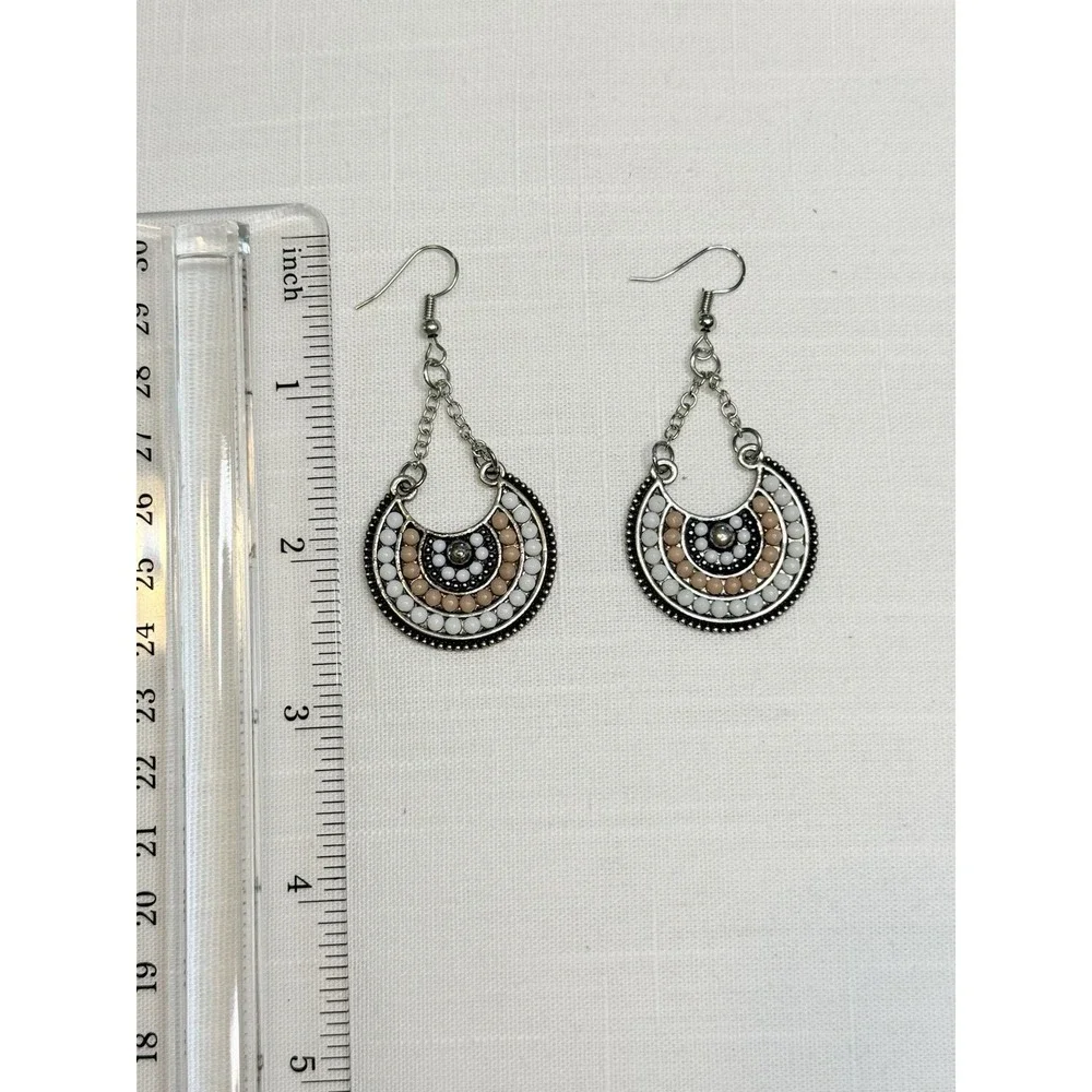 045 Paparazzi White  & Tan Beaded Dangle Earrings